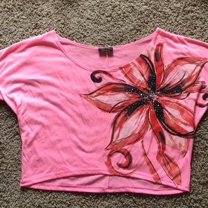Hot pink crop top with flower